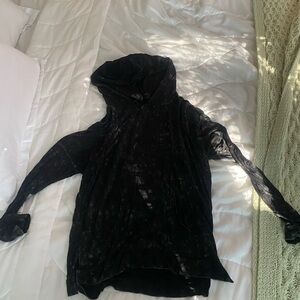 Black Hooded Long Sleeve Top